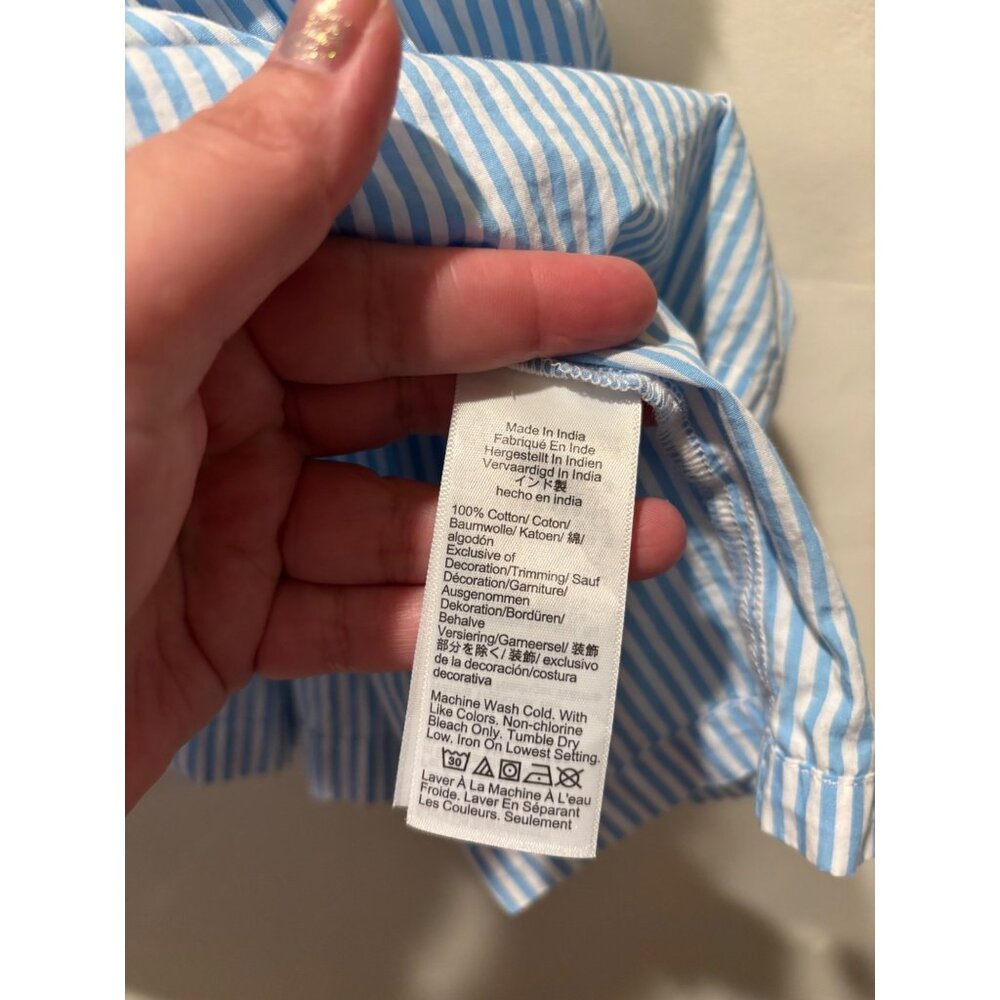 J. Crew Paloma Top Blue Pale Cerulean Stripe Smocked Cotton Sleeveless Peplum To - Picture 6 of 12
